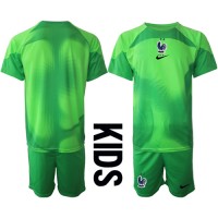 Frankrig Målmand Udebanesæt Børn VM 2022 Kortærmet (+ Korte bukser)